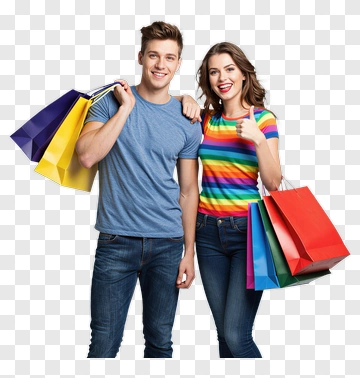Happy Couple Shopping Together PNG
