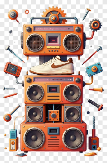 Robot Made Of Boomboxes And Sneaker PNG