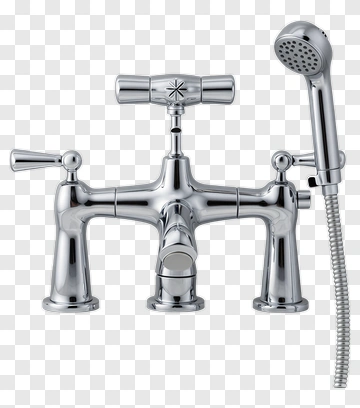 Chrome Bathtub Faucet With Showerhead PNG