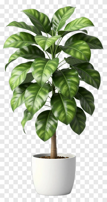Potted Ficus Tree With Green Leaves PNG