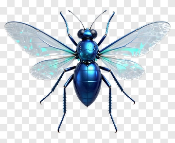 Blue Metallic Insect With Transparent Wings PNG