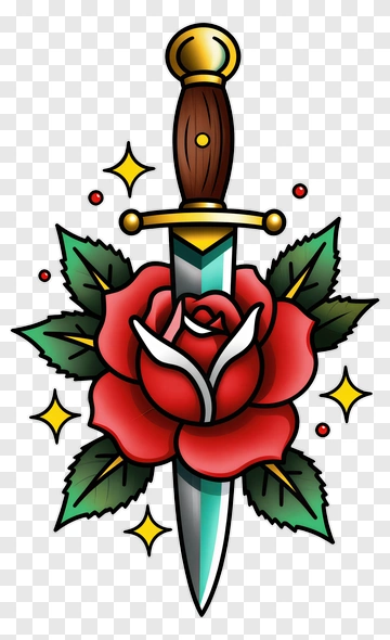 Red Rose With Dagger PNG