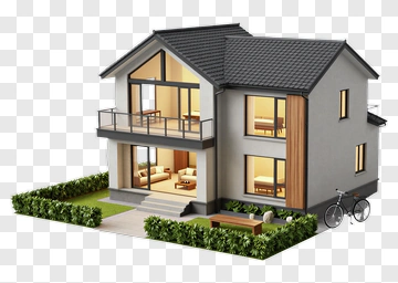 Modern Two-Story House With Bicycle PNG