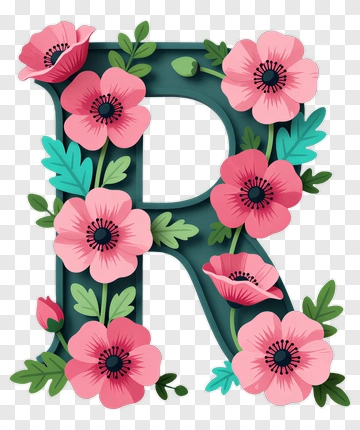 Floral Letter R Design PNG