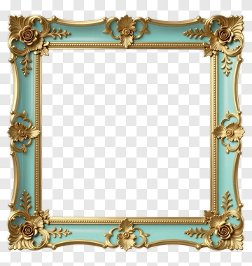 Ornate Turquoise And Gold Picture Frame PNG
