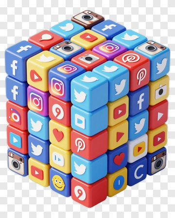 Social Media Icons Arranged In A 3D Cube PNG