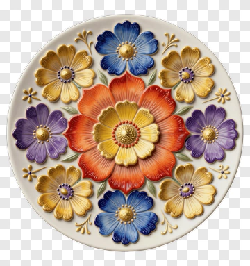 Colorful Floral Decorative Plate PNG