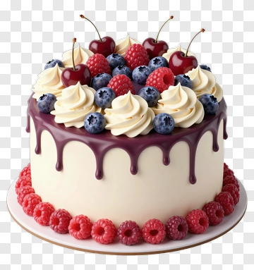 Berry Topped Cake With Whipped Cream PNG