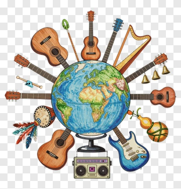 Global Music Instruments Around Globe PNG