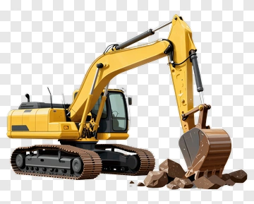 Yellow Excavator Digging Rocks PNG