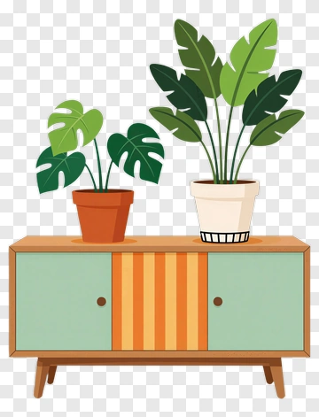 Green Plants On A Retro Cabinet PNG