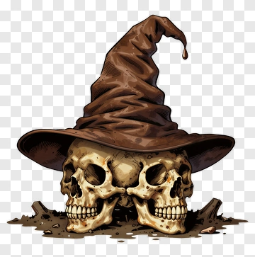Skull With Witch Hat PNG