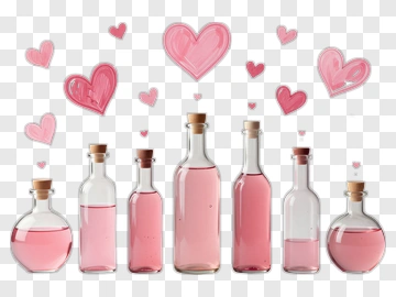 Pink Liquid Bottles With Floating Hearts PNG