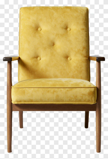 Yellow Velvet Armchair With Wooden Frame PNG