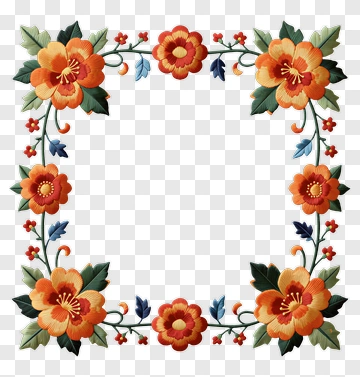 Embroidered Floral Border Design PNG