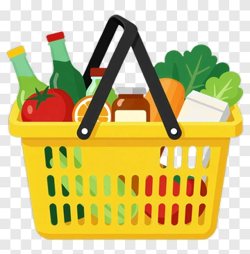 Shopping Basket With Groceries PNG
