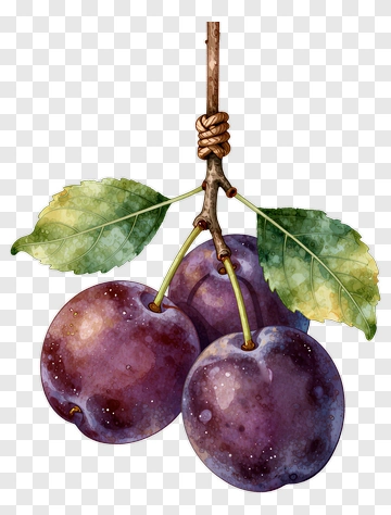 Purple Plum With Green Leaves PNG