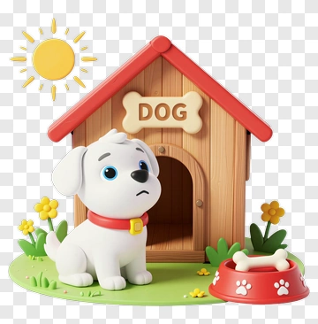 Cute Dog With Bone And Sun PNG