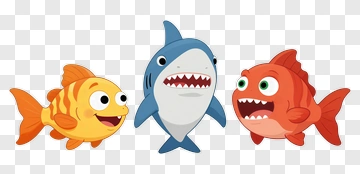 Cartoon Shark And Fish Characters PNG