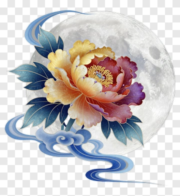 Peony Flower Against Moon PNG