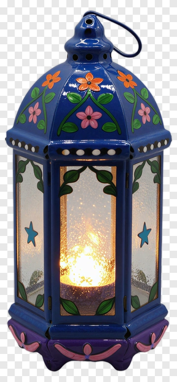Hand-Painted Lantern With Flower And Star Design PNG