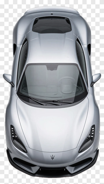 Silver Maserati Sports Car From Above PNG