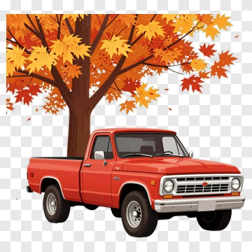 Red Pickup Truck Under Autumn Tree PNG