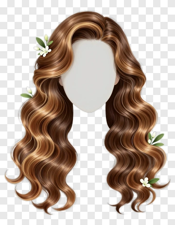Long Wavy Brown Hair With Floral Decoration PNG