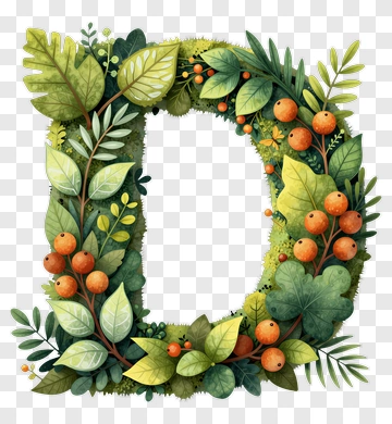 Letter D Wreath With Leaves And Berries PNG