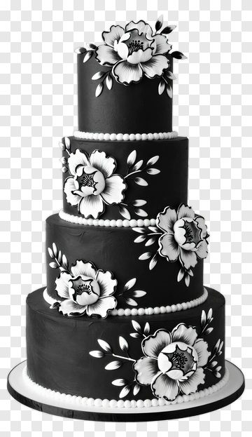 Black Wedding Cake With White Floral Design PNG