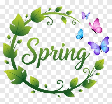 Spring With Butterflies And Leaves PNG