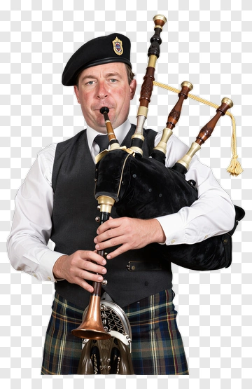 Man Playing Bagpipes In Traditional Scottish Attire PNG