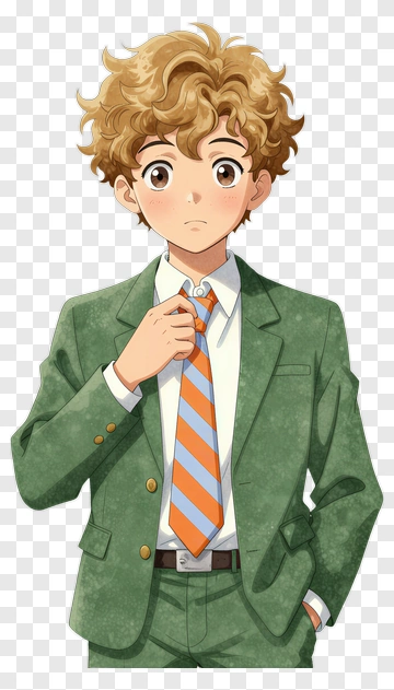 Young Boy In Green Suit Adjusting Tie PNG