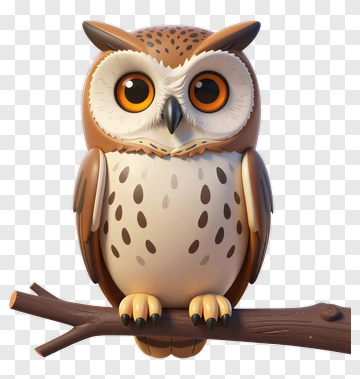 Cute Cartoon Owl Perched On Branch PNG