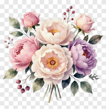 Watercolor Floral Bouquet With Roses And Peonies PNG