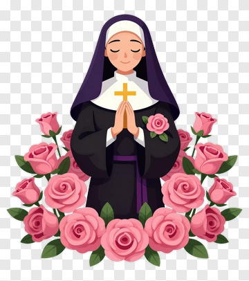Nun Surrounded By Pink Roses PNG