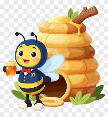 Happy Bee With Honey Jar PNG