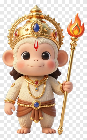 Cartoon Monkey God With Flame Staff PNG
