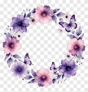 Purple And Pink Flower Wreath With Butterflies PNG