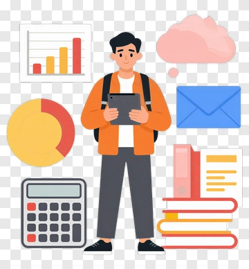 Student With Tablet And Backpack PNG
