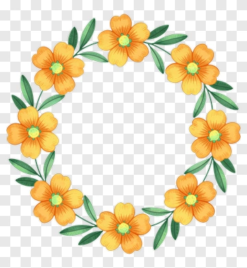 Orange Flower Wreath With Green Leaves PNG