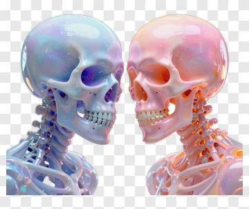 Two Glowing Skulls Facing Each Other PNG