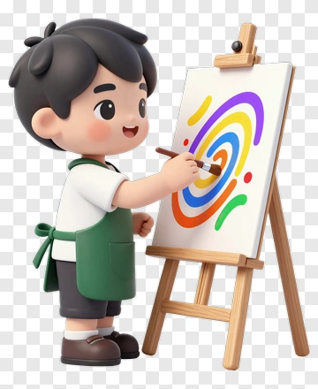 Child Artist Painting On Easel PNG