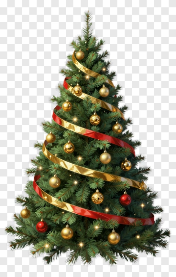 Decorated Christmas Tree With Gold And Red Accents PNG