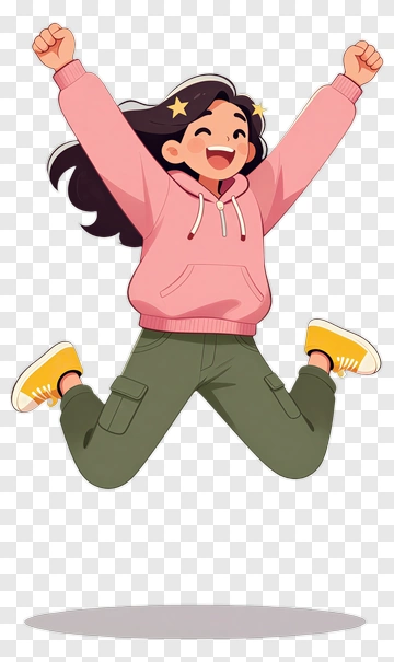 Happy Girl Jumping In Pink Hoodie PNG