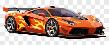 Orange Sports Car With Fire Flames PNG