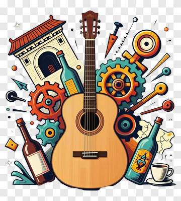 Acoustic Guitar With Mechanical Elements PNG