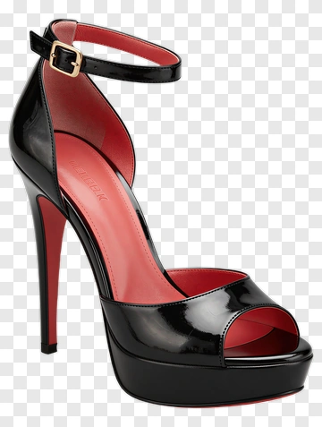 Black High Heel Platform Shoe With Red Sole PNG