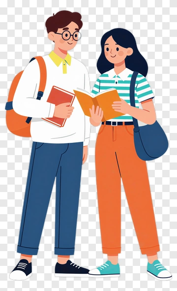Two Students Studying Together PNG