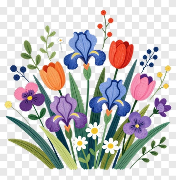 Colorful Flower Bouquet Illustration PNG